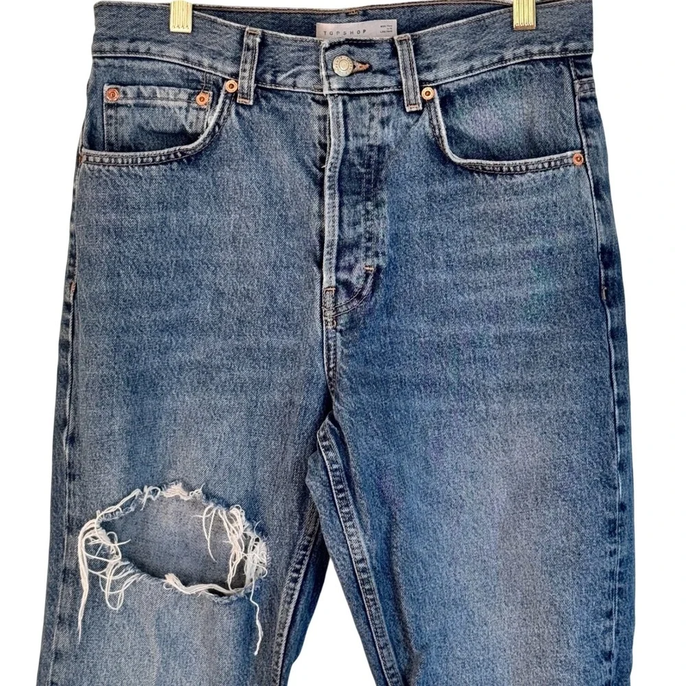 Topshop High‎ Waist Distressed Straight Leg Jeans W28 L30